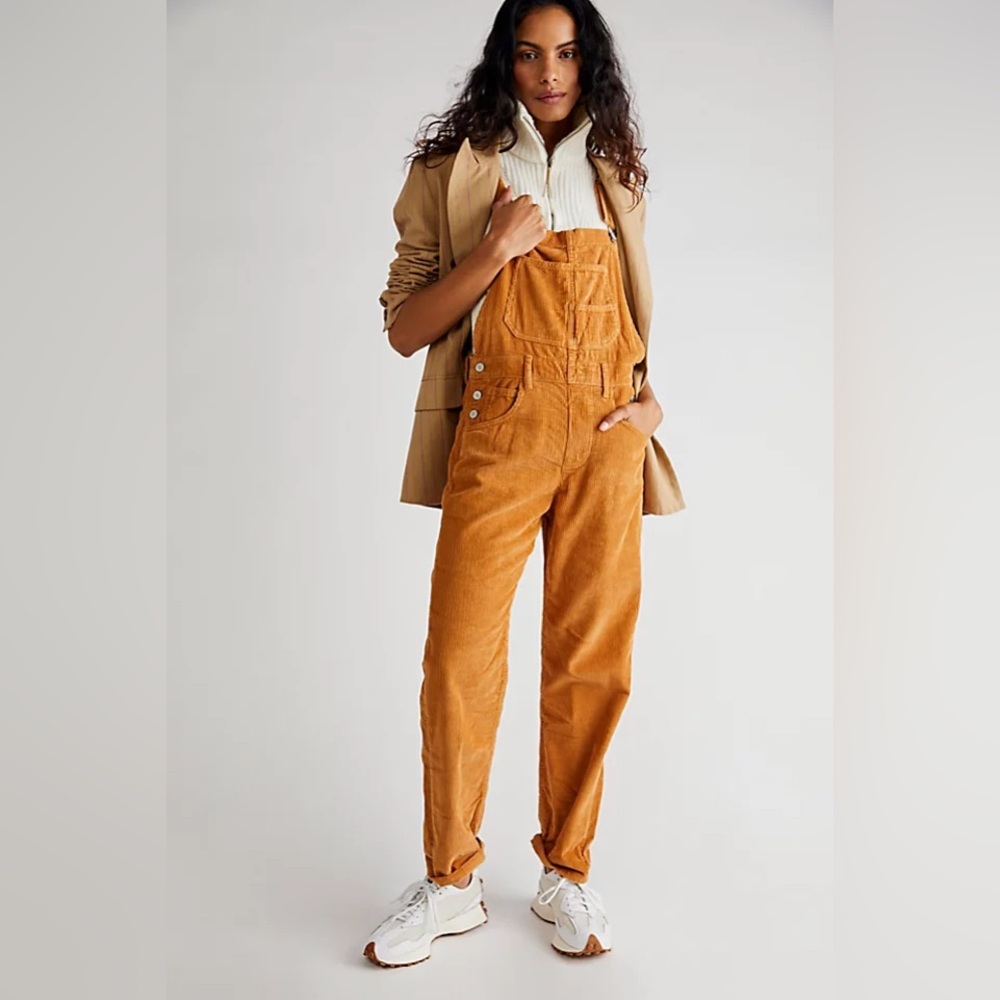 SOLD! Free People We the Free Tan‎ Corduroy Overalls Sz. S